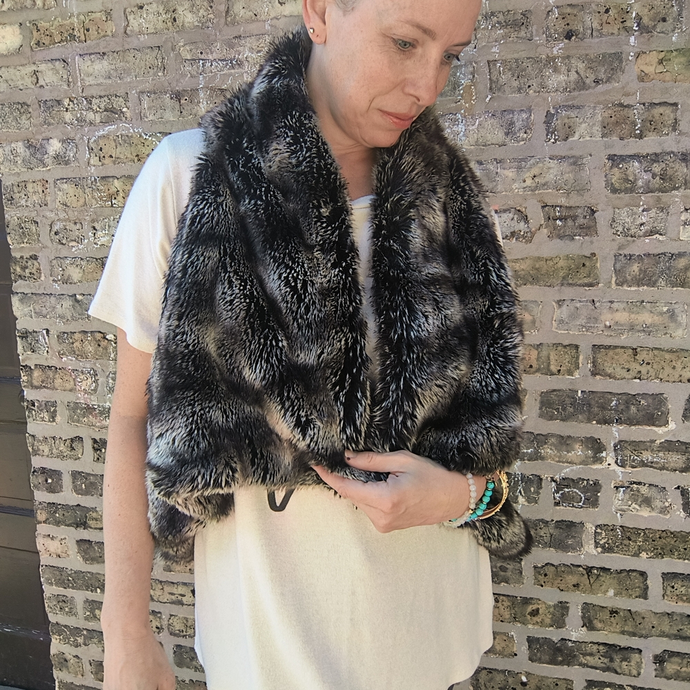Faux Fur Black and Gray Shawl
